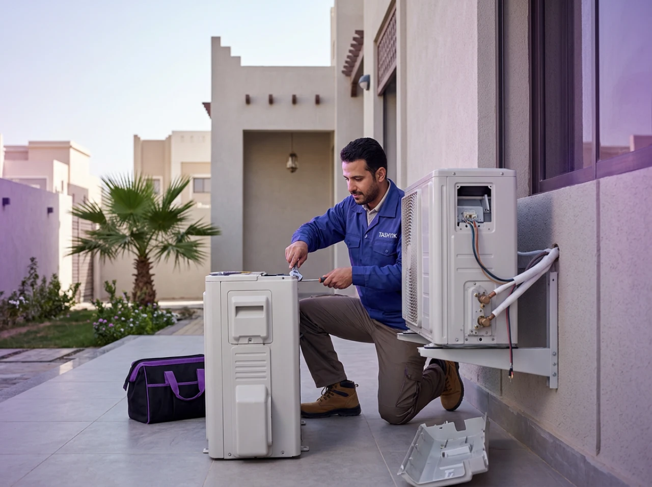 Dismantling and installing an air conditioner outside the house service